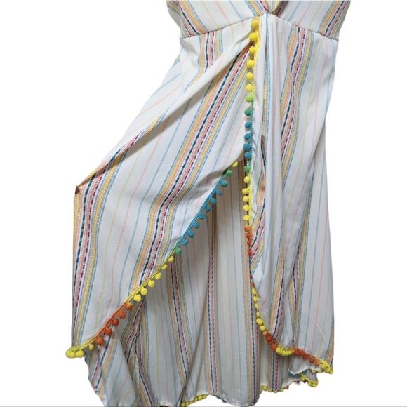 AMERICA & BEYOND Rainbow Stripe Wrap Pom Pom Maxi Dress XL - Picture 3 of 9